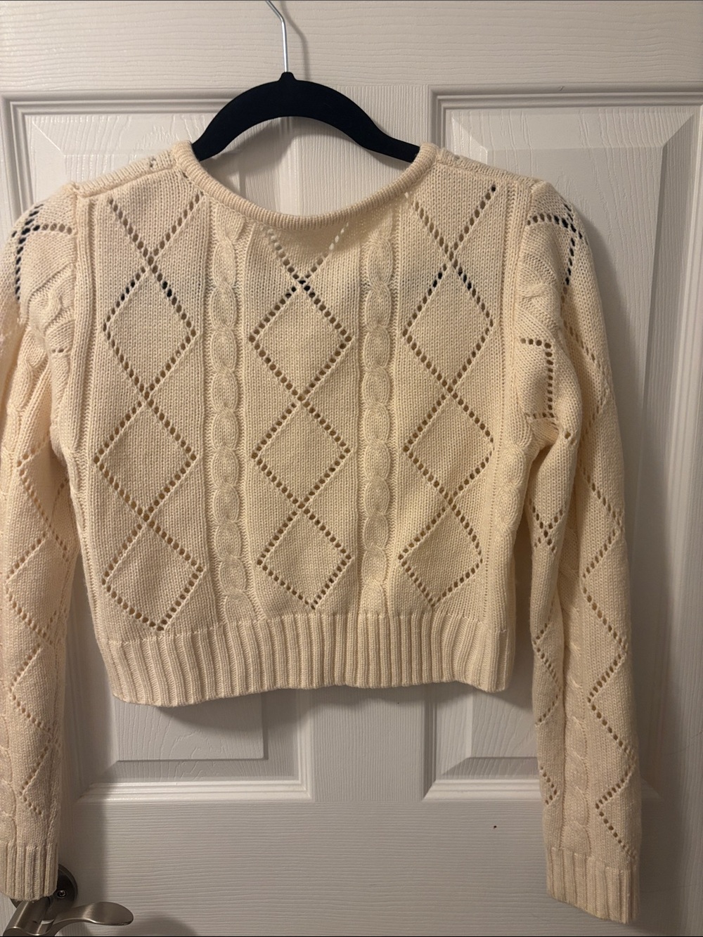 Commense Cream Openwork Diamond Button-Front Cardigan - Picture 2 of 3